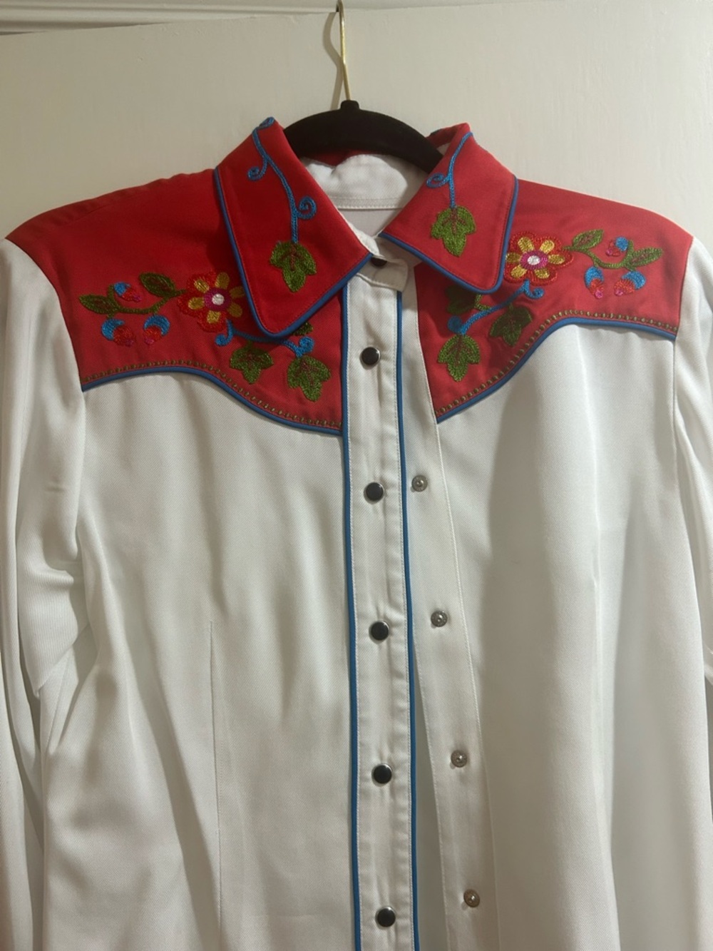 H Bar C -Vintage-Inspired Western Embroidered Snap Shirt - White with Red Yoke.
